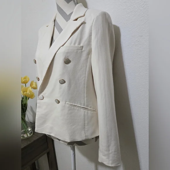 House of Harlow 1960 Cream Color Blazer with Pearlescent Buttons - Picture 3 of 13